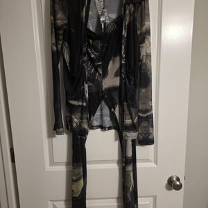 Fashion Nova Black and Gray Gisella Pant Set
